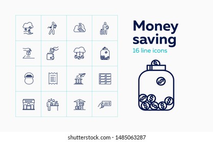 Money saving line icon set. Bank, box, wallet. Finance concept. Can be used for topics like deposit, financial management, secure