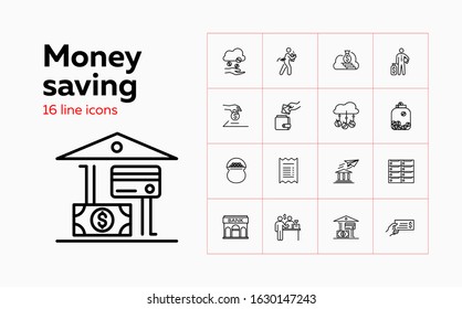 Money saving line icon set. Bank, box, wallet. Finance concept. Can be used for topics like deposit, financial management, secure