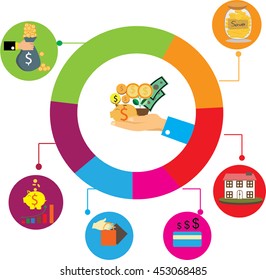 Money Saving Monthly Report Infographics Template. Vector Illustration. Can Be Used For Work flow Layout, inforgraphic save money concept, save money