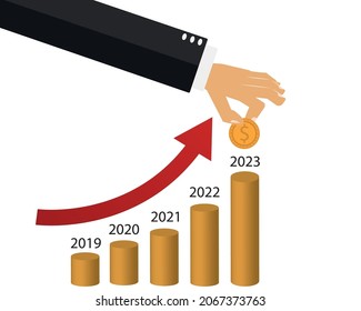 Sparen und Zielkonzept. Anstieg der Wirtschaft. Ziele für das neue Jahr, Konzept für Privatinvestitionen und Altersvorsorge. Moderne Vektorgrafik.
