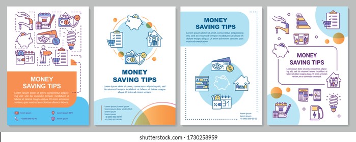 Money saving tips brochure template. Financial resources economy. Flyer, booklet, leaflet print, cover design with linear icons. Vector layouts for magazines, annual reports, advertising posters