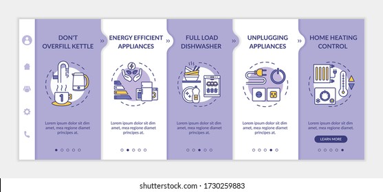 Money saving tips onboarding vector template. Sustainable consumption, cost effective lifestyle. Responsive mobile website with icons. Webpage walkthrough step screens. RGB color concept