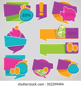money saving, vector collection of bright discount banners and stickers