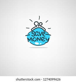 money saving, vector  doodle atr icon, label, emblem, logo with hand drawn lettering