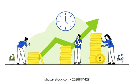 Money saving vector illustration concept with characters. Modern vector illustration in flat style for landing page, mobile app