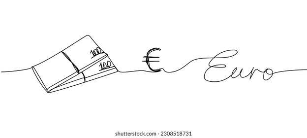 Money savings, bank, euro, money, banknote one line art. Continuous line drawing of bank, financial, payment, data, economic, wealth credit with an inscription, lettering, handwritten.