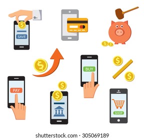 money, savings, bank, phone, cell phone, on line shop, online banking, money transfer,credit card, savings