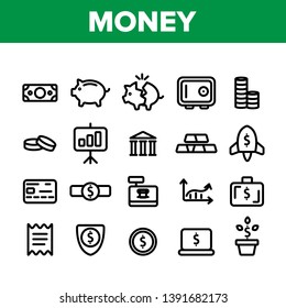 Money Savings, Banking Linear Vector Illustrations. Investment, Cash Money Thin Line Icon Set. Financial Transactions, Budgeting. Finance Management Contour Symbols. Payments Isolated Outline Drawings