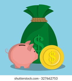 Money and savings design over blue background, vector illustration