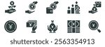 Money savings and finance vector solid icons set. Collection of isolated icons such as money, yen, coin, hand, banknote, finance and more. Collection of isolated icons related to yen currency