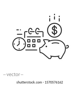 Money Savings Icon, Plan Retirement, Piggy Bank, Pension Fund, Employee Income, Thin Line Web Symbol - Editable Stroke Vector Illustration Eps10