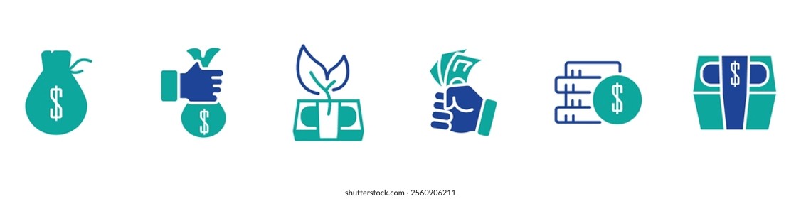 money, savings, icon set, stock vector. 