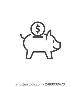 Money Savings line icon. linear style sign for mobile concept and web design. Piggy bank with a coin outline vector icon. Symbol, logo illustration. Vector graphics