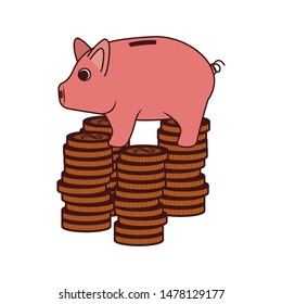money savings and pig on white background