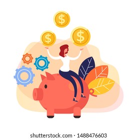 Money savings piggy bank. Banking business concept. Vector flat cartoon graphic design isolated illustration