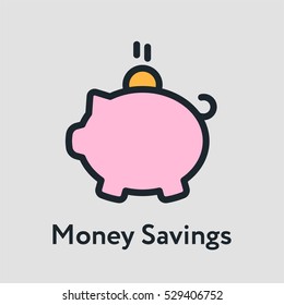 Money Savings Piggy Bank Minimal Color Flat Line Stroke Icon Pictogram Symbol Illustration