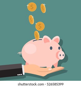  Money savings with piggy - vector illustration