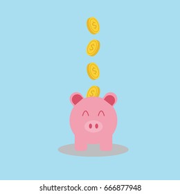 Money savings in pink piggy with gold coin icon.