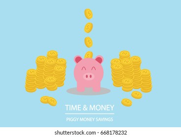 Money savings in pink piggy with gold coin icon.