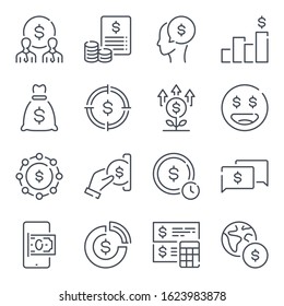 Money and savings related line icon set. Business and finance outline icons. Banking and payment vector icon collection.