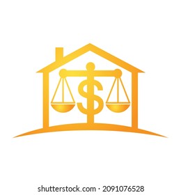 Money scale vector logo design. Finance concept. Logotype scale house and dollar symbol icon.	