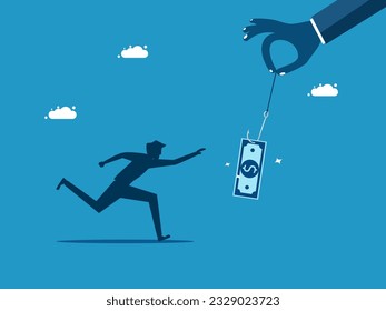 Money scam. Businessman using a money hook as bait