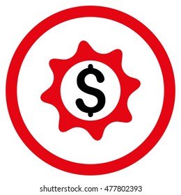 Money Seal rounded icon. Vector illustration style is flat iconic bicolor symbol, intensive red and black colors, white background.