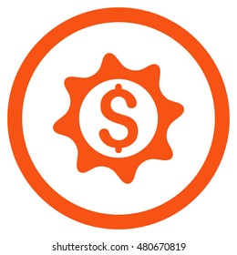 Money Seal rounded icon. Vector illustration style is flat iconic symbol, orange color, white background.