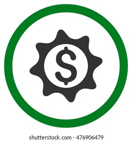 Money Seal vector bicolor rounded icon. Image style is a flat icon symbol inside a circle, green and gray colors, white background.