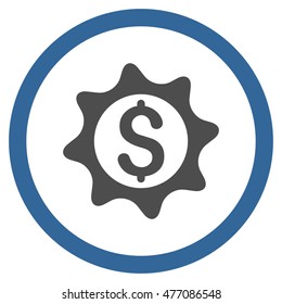 Money Seal vector bicolor rounded icon. Image style is a flat icon symbol inside a circle, cobalt and gray colors, white background.
