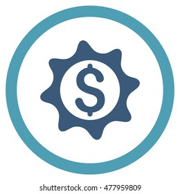 Money Seal vector bicolor rounded icon. Image style is a flat icon symbol inside a circle, cyan and blue colors, white background.