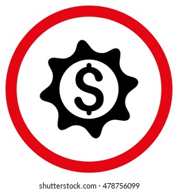 Money Seal vector bicolor rounded icon. Image style is a flat icon symbol inside a circle, intensive red and black colors, white background.