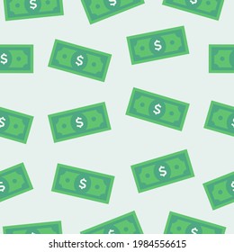 Geld - Nahtloses Muster mit amerikanischen Dollar-Rechnungen auf weißem Hintergrund.