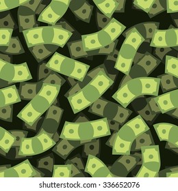 Money seamless pattern. Dollar Rain background. Flying dollars. 3D texture of cash. Financial Repeating Ornament.