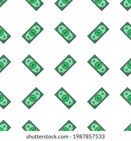 Money Seamless Pattern On A White Background. Paper Money Theme Vector Illustration
