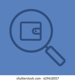 Money search color linear icon. Magnifying glass with wallet. Thin line contour symbols on color background. Vector illustration