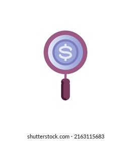 Money search flat icon, vector sign, Magnifier and dollar money colorful pictogram isolated on white. Symbol, logo illustration. Flat style design