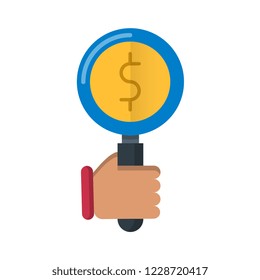 Money search flat vector icon.