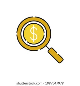 Money Search icon Vector Illustration. Money with Searching icon vector design concept for Banking, Finance, Currency and Trading Investment Business website, symbol, icon, sign, App UI template.