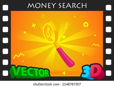Money search isometric design icon. Vector web illustration. 3d colorful concept