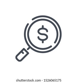 Money search line icon. Magnifier with dollar vector outline sign.