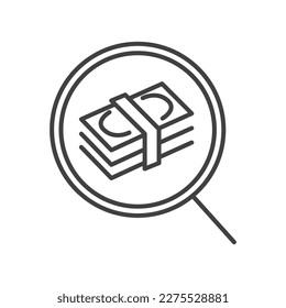 Búsqueda de dinero icono simple lineal en blanco