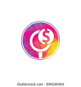 Money Search Logo Icon Template Design. coin and loupe logo combination. Money and magnifying symbol or icon.