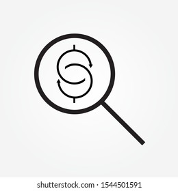 Money search outline icon. linear style sign for mobile concept and web design. Dollar magnifying glass simple line vector icon. Symbol, logo illustration. Pixel perfect vector graphics