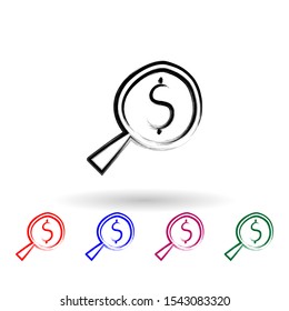 Money search sketch style multi color icon. Simple thin line, outline vector of banking icons for ui and ux, website or mobile application