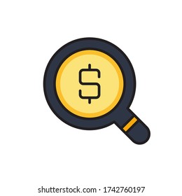 Money search vector icon symbol isolated on white background