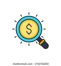 Money search vector icon symbol isolated on white background