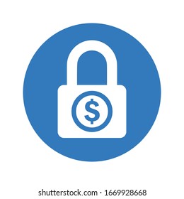 Icono azul de la seguridad monetaria, pago seguro