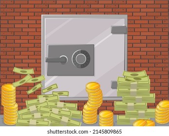 Money security box with banknotes and coins illustration