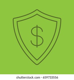 Money security color linear icon. Protection shield with dollar sign. Thin line outline symbols on color background. Vector illustration